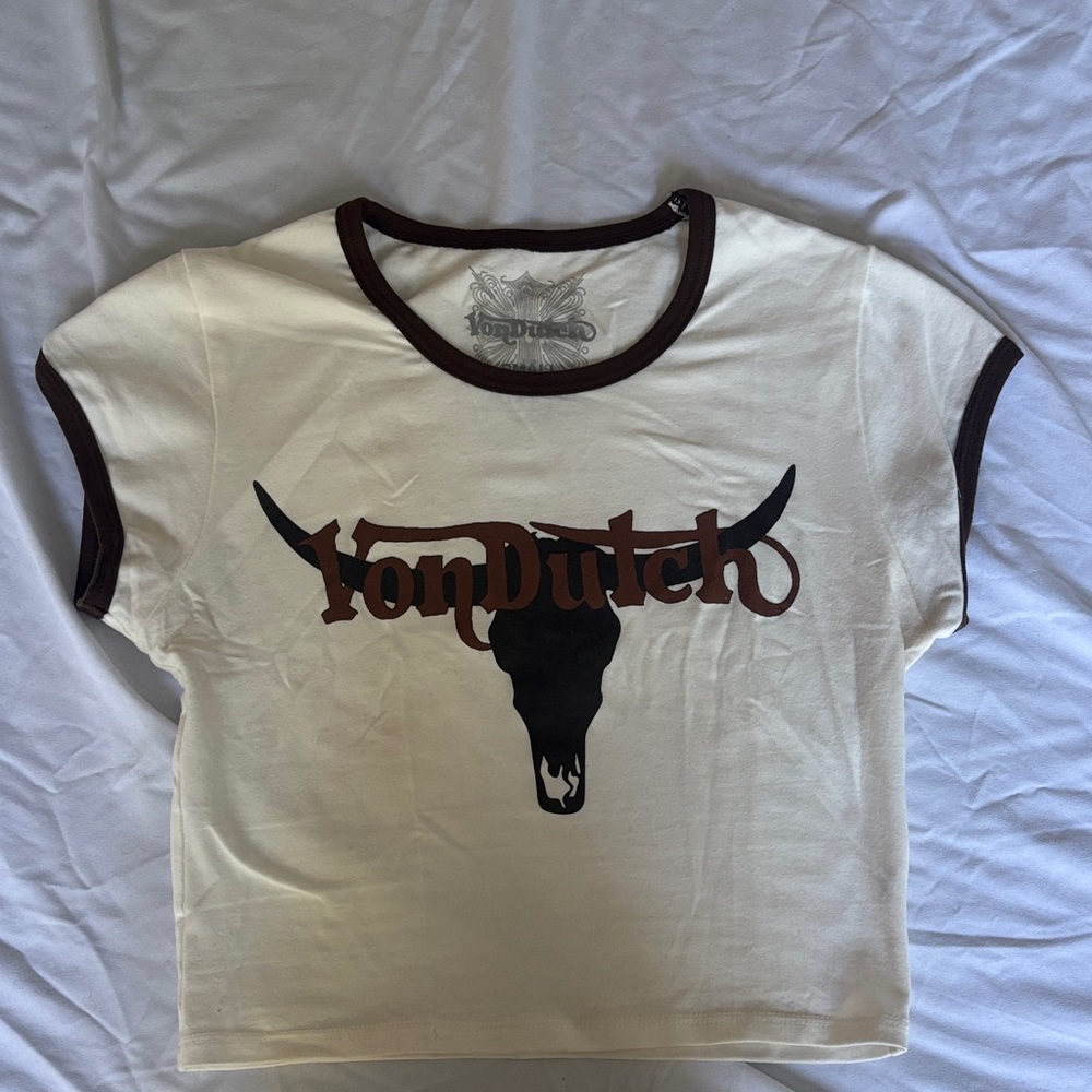 Von Dutch crop in Cream with Brown Trim